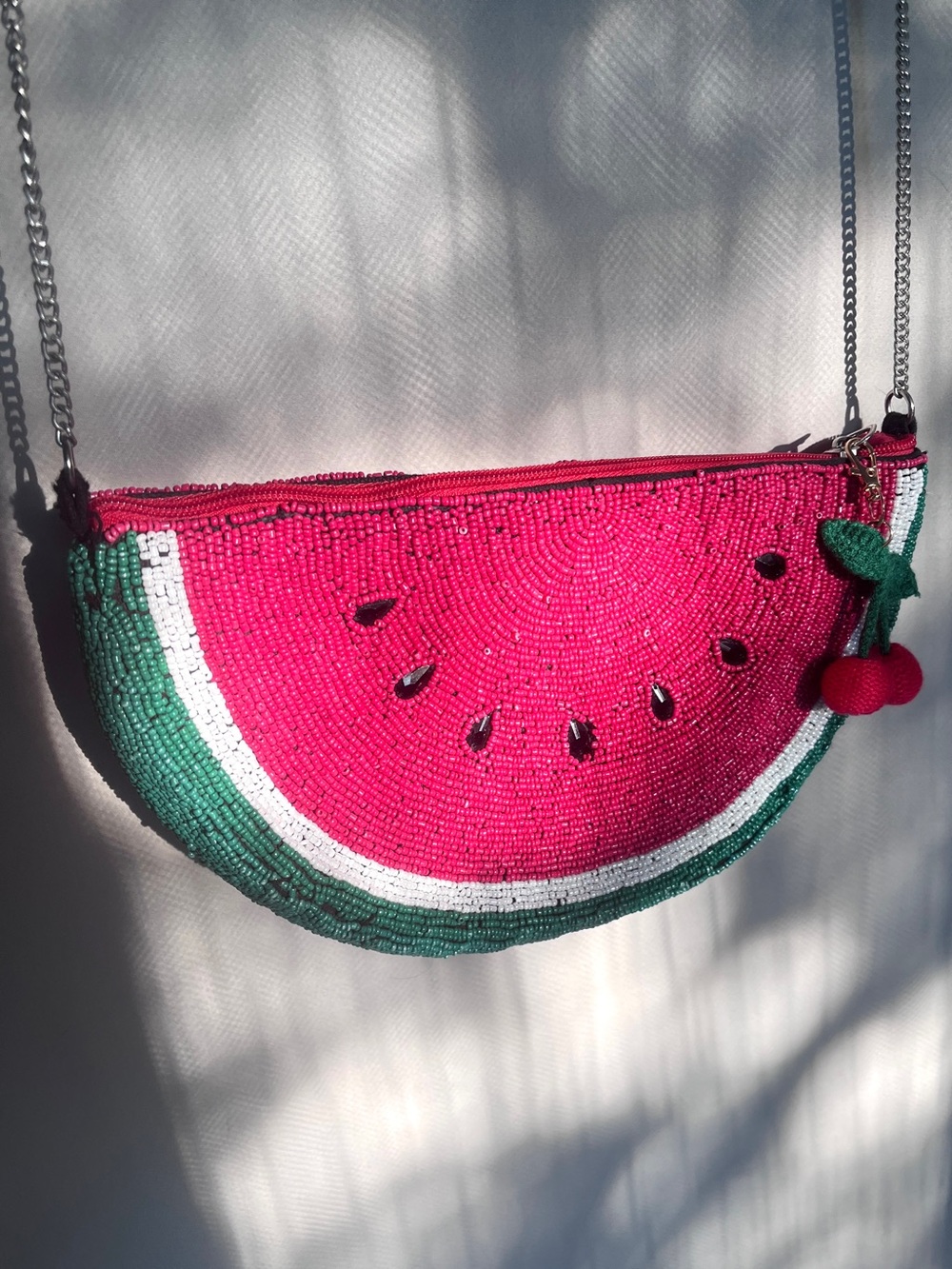 Watermelon Beaded Crossbody Bag Novelty Fruit Purse Cherry Charm - Picture 9 of 9